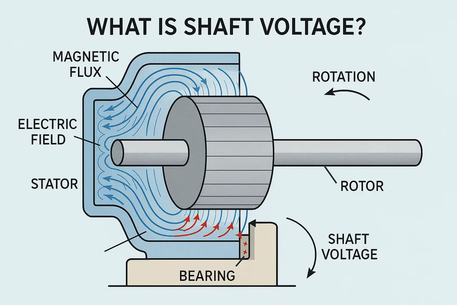 Diagram showing electric motor rotor shaft voltage formation