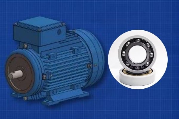 Cutaway view of a VFD motor showing ceramic coated bearing insulation designed to prevent electrical breakdown and arcing.