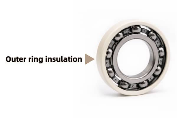 Ceramic coated outer ring bearing installed in motor housing for electrical insulation