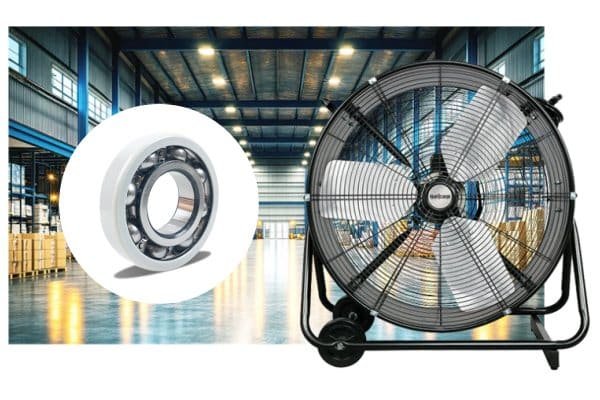 A large industrial centrifugal fan system driven by a VFD motor, highlighting the need for insulated bearings to prevent electrical damage.