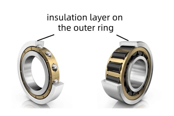 What Is an Insulation Layer on a Bearing? A detailed cross-section of a bearing showing the specialized non-conductive insulation layer on the outer ring.